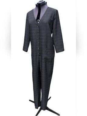 Mango Charcoal Windowpane Button-Front Jumpsuit